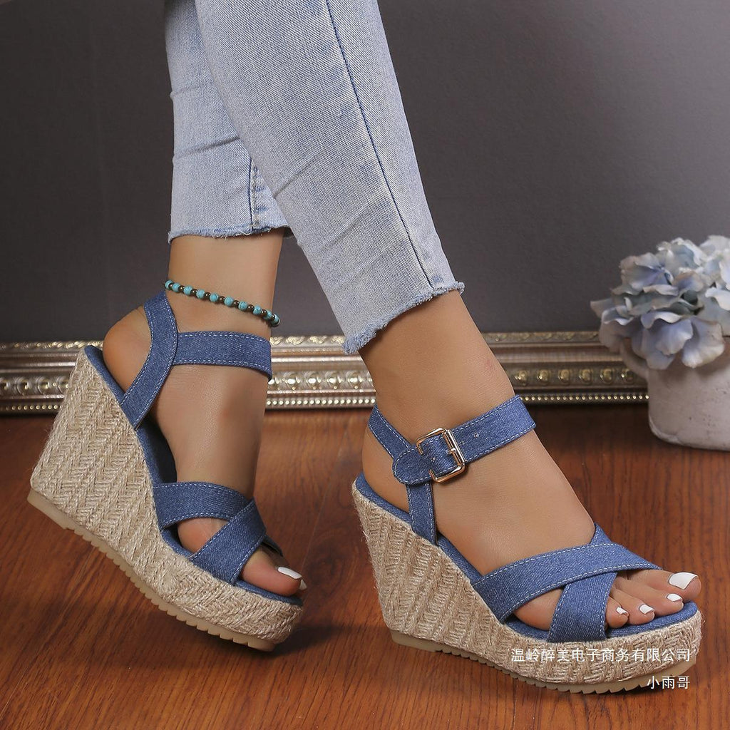 Damen Wedge-Sandaletten mit geflochtenem Jute-Detail und rutschfester Sohle