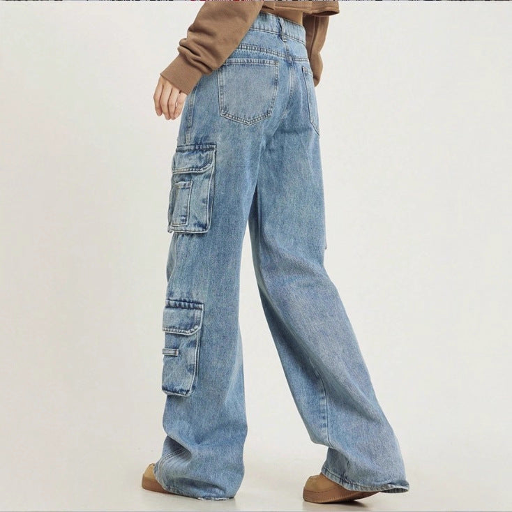 Damen Hochgeschnittene Baggy-Cargo-Jeans mit Mehrfach‑Utility‑Taschen Shop Nory