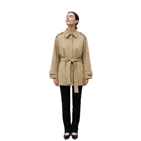 Damen Kurztrenchcoat mit Taillengürtel, Schulterklappen und verstellbaren Manschetten Shop Nory