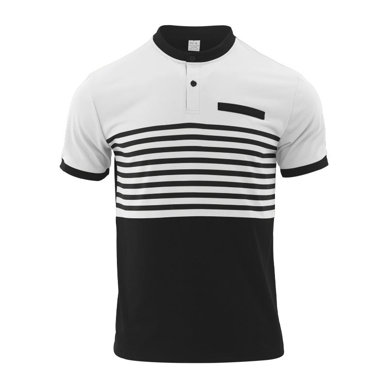 Herren nan kurzärmeliges Streifen-Kurzarmshirt mit Knopfleiste, Stehkragen und Brustpaspel Shopnory