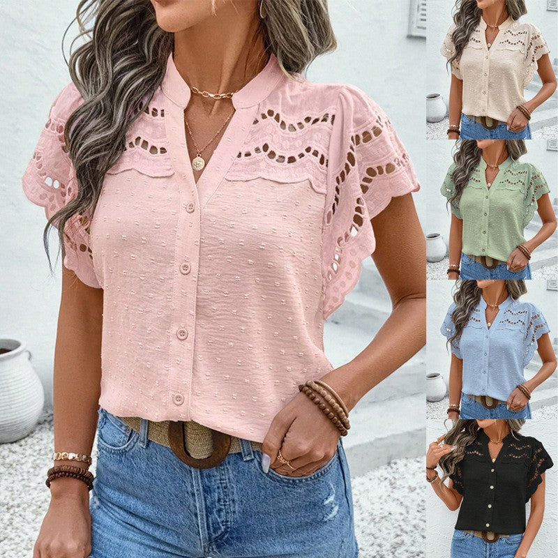 Damen Leichte Baumwollbluse mit Broderie-Details und Flügelärmeln Shop Nory