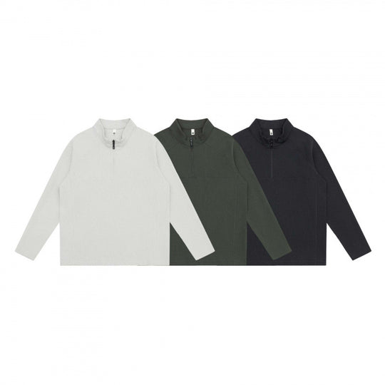 Unisex Grobstruktur-Halbzip-Pullover mit Stehkragen und Boxy-Schnitt Shop Nory