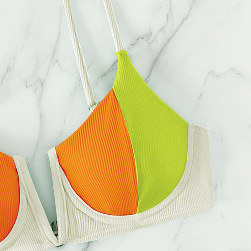 Damen Bikini-Set mit trendigem Farbblockdesign und verstellbaren Trägern