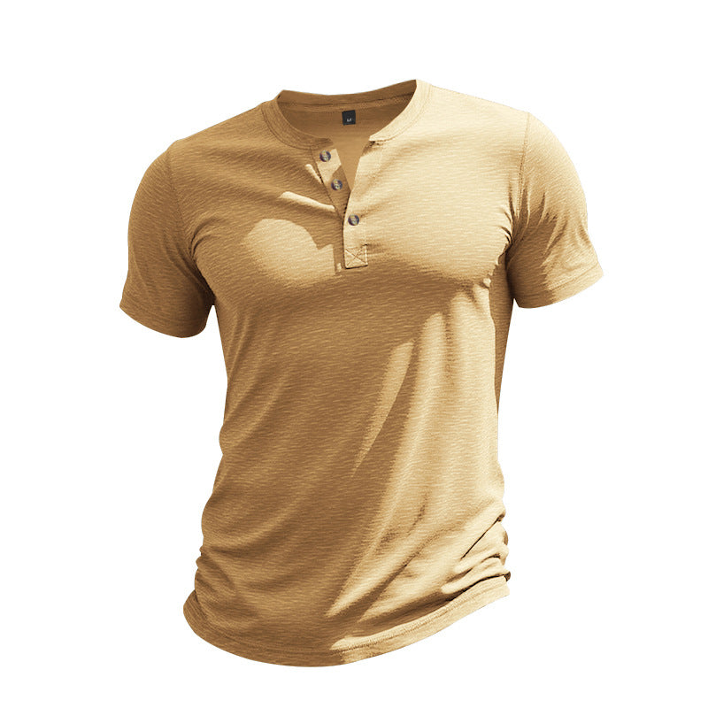 Herren Kurzarm-Henley-T-Shirt aus weicher Baumwolle mit dekorativer Knopfleiste