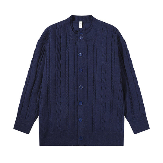 Unisex Übergroße Zopfmuster-Strickjacke mit Knopfleiste und Rundhalsausschnitt Shop Nory