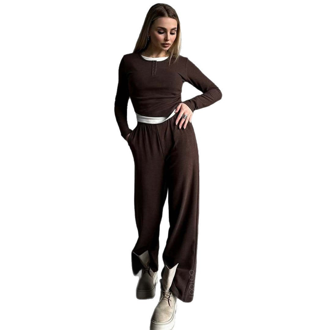 Damen Loungewear-Set aus weichem Modal mit Henley-Knopfleiste und weitem High-Waist Jogger Shop Nory