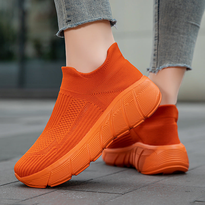 Damen Schnürlose Freizeitsneaker mit flexiblem Strick-Obermaterial