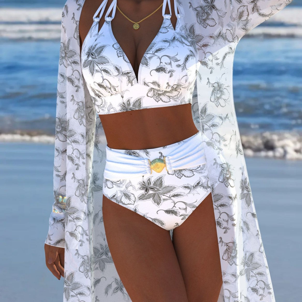 Damen Bikini-Set mit kreativem geometrischen Design und hohem Bund