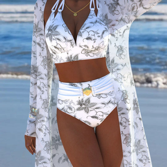 Damen Bikini-Set mit kreativem geometrischen Design und hohem Bund