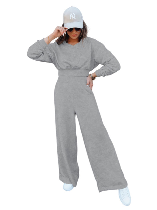 Damen Loungewear-Set mit Cropped V‑Ausschnitt-Pullover und hochtaillierter Palazzohose Shop Nory