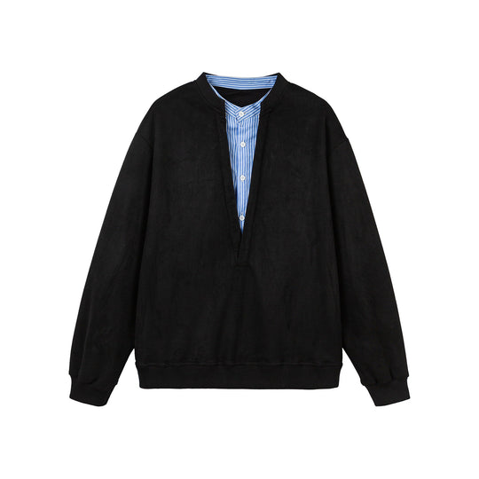 Damen Cropped Oversize‑Sweatshirt mit integriertem Hemdblusen‑Einsatz und V‑Ausschnitt Shop Nory