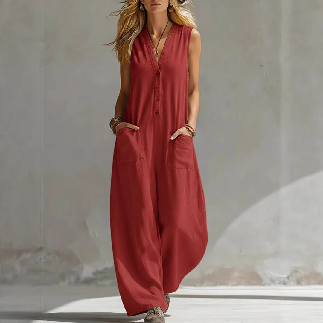 Damen Jumpsuit mit tiefem V-Ausschnitt und praktischen Taschen