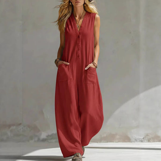 Damen Jumpsuit mit tiefem V-Ausschnitt und praktischen Taschen