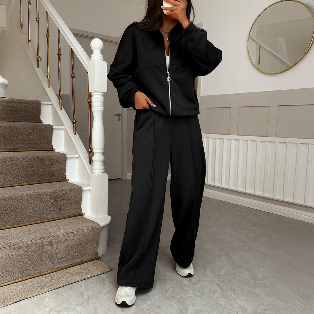 Damen nan Oversize-Sweatset mit Reißverschluss-Bomberjacke und Highwaist-Palazzohose Shop Nory