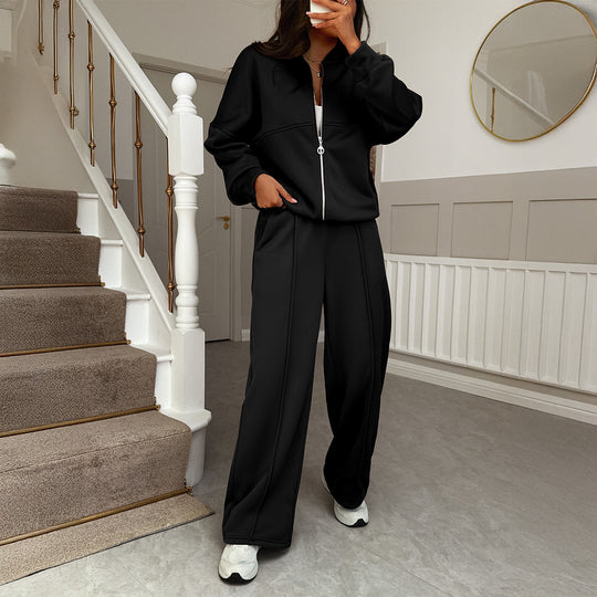 Damen nan Oversize-Sweatset mit Reißverschluss-Bomberjacke und Highwaist-Palazzohose Shop Nory