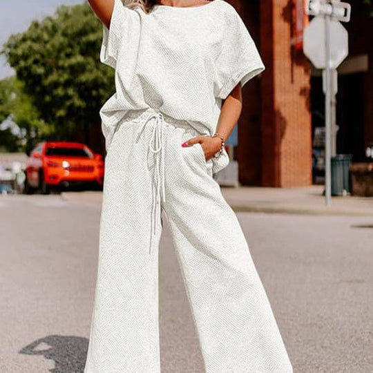 Damen lässiges Jumpsuit-Set aus weichem Material mit elastischem Bund und weit geschnittenen Beinen