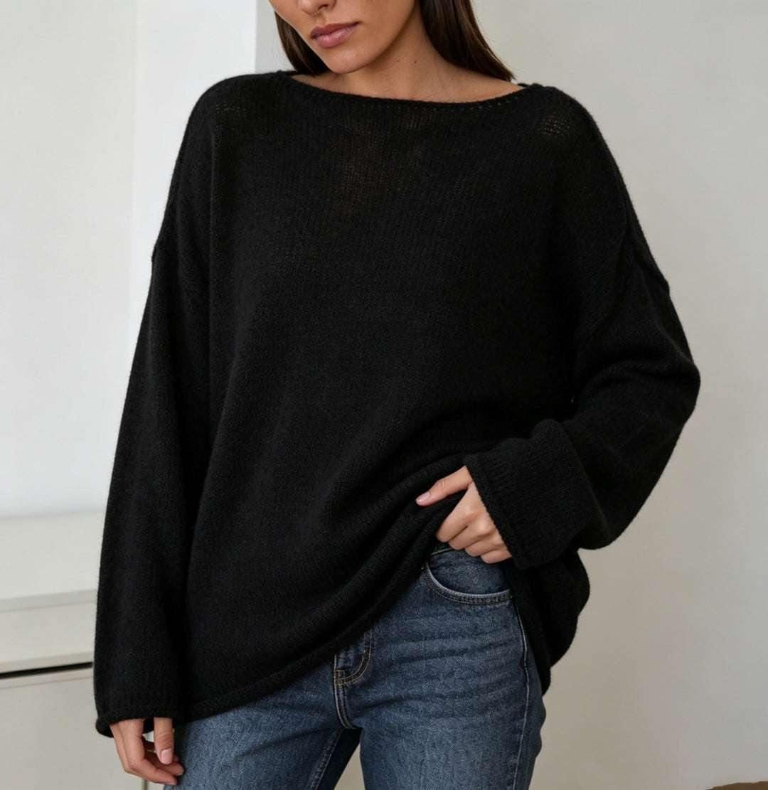 Damen luftiger Oversize-Feinstrickpullover mit weitem Arm und Rundhalsausschnitt Shop Nory