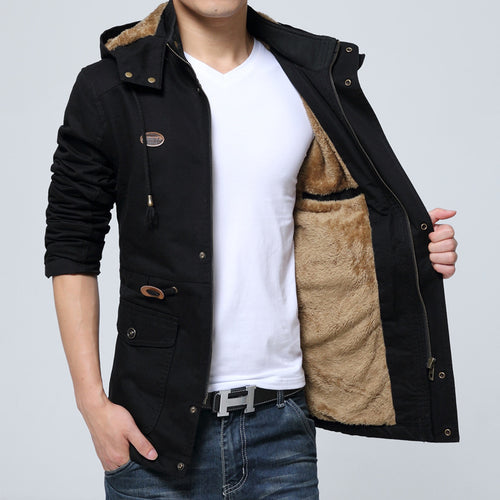 Herren Kapuzenparka mit Teddyfutter, Utility-Taschen und Kordzug Shop Nory