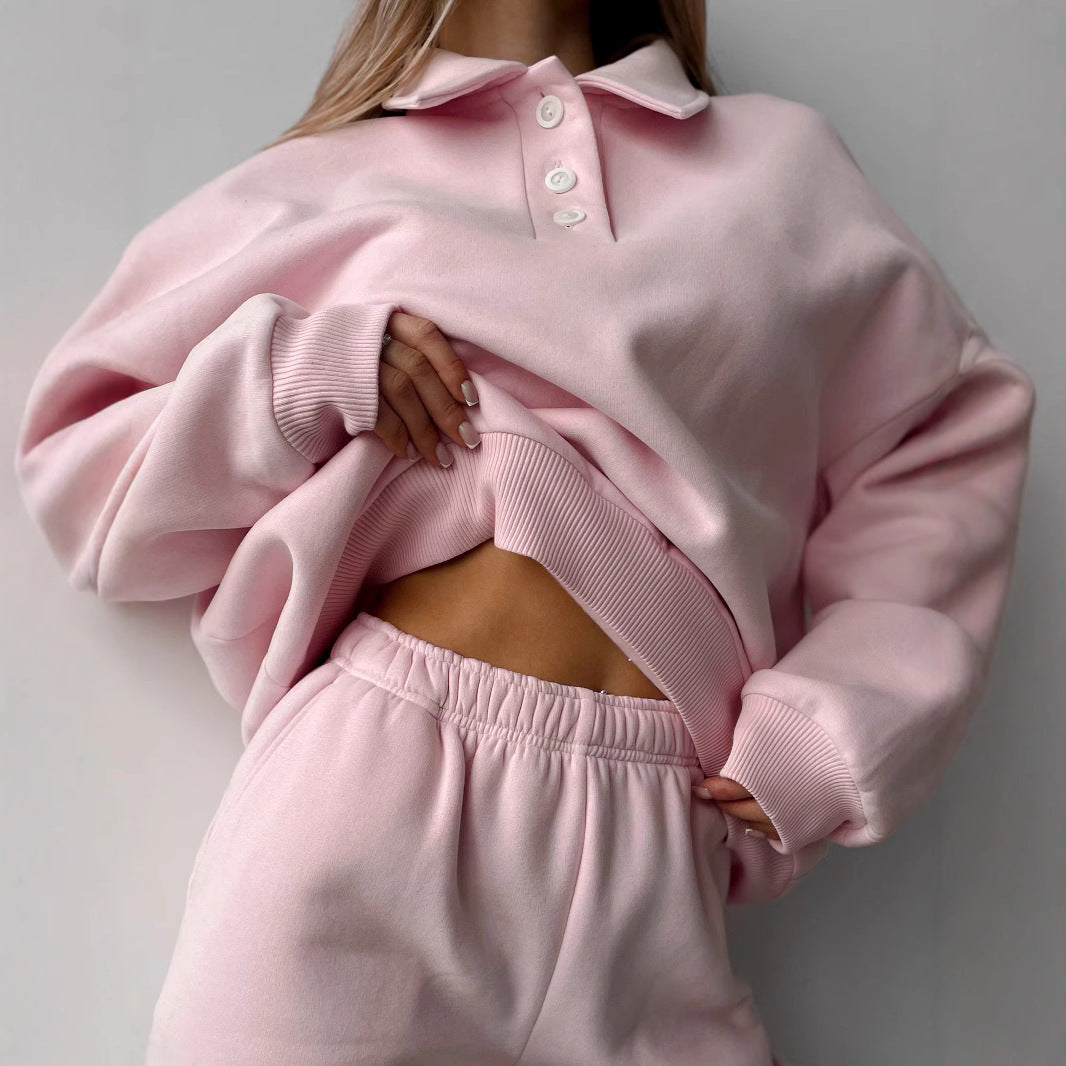 Damen Polo-Sweatshirt und Relax-Fit Jogginghose Set aus French Terry Shop Nory