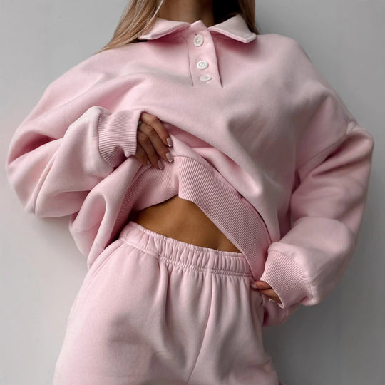 Damen Polo-Sweatshirt und Relax-Fit Jogginghose Set aus French Terry Shop Nory
