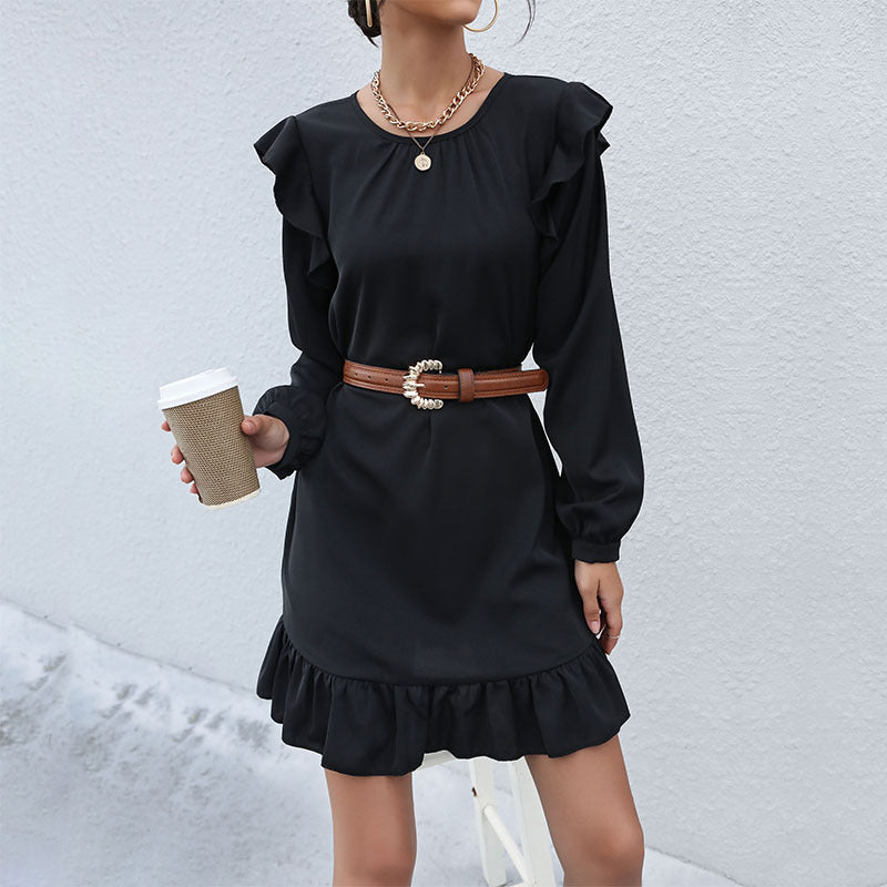Damen A‑Linien Minikleid mit Volant‑Schultern und Rüschen-Saum Shop Nory