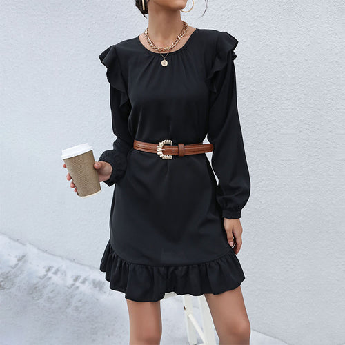Damen A‑Linien Minikleid mit Volant‑Schultern und Rüschen-Saum Shop Nory