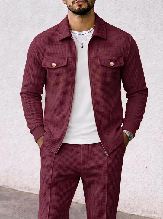Herren strukturierte Overshirt-Jacke mit Waffelstruktur, Pattentaschen und verdecktem Reißverschluss Shop Nory