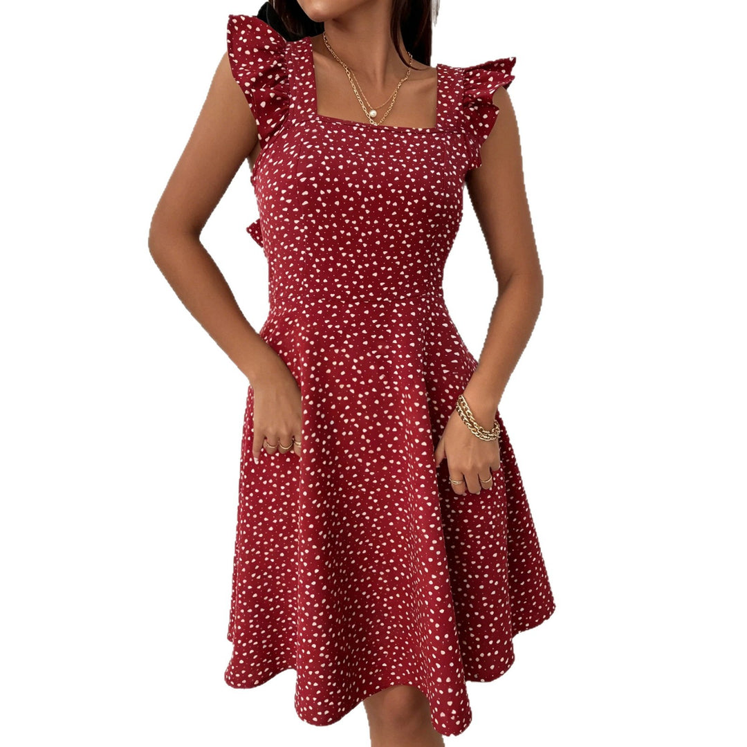 Damen lässiges A-Linien Kleid mit Quadrat-Ausschnitt und Volantärmeln Shop Nory