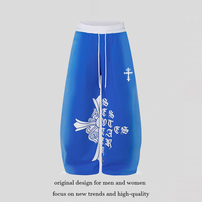 Damen Extraweite Culotte-Sweathose im Palazzo‑Stil mit hohem Komfortbund, Tunnelzug und gotischem Kreuz-Print Shop Nory