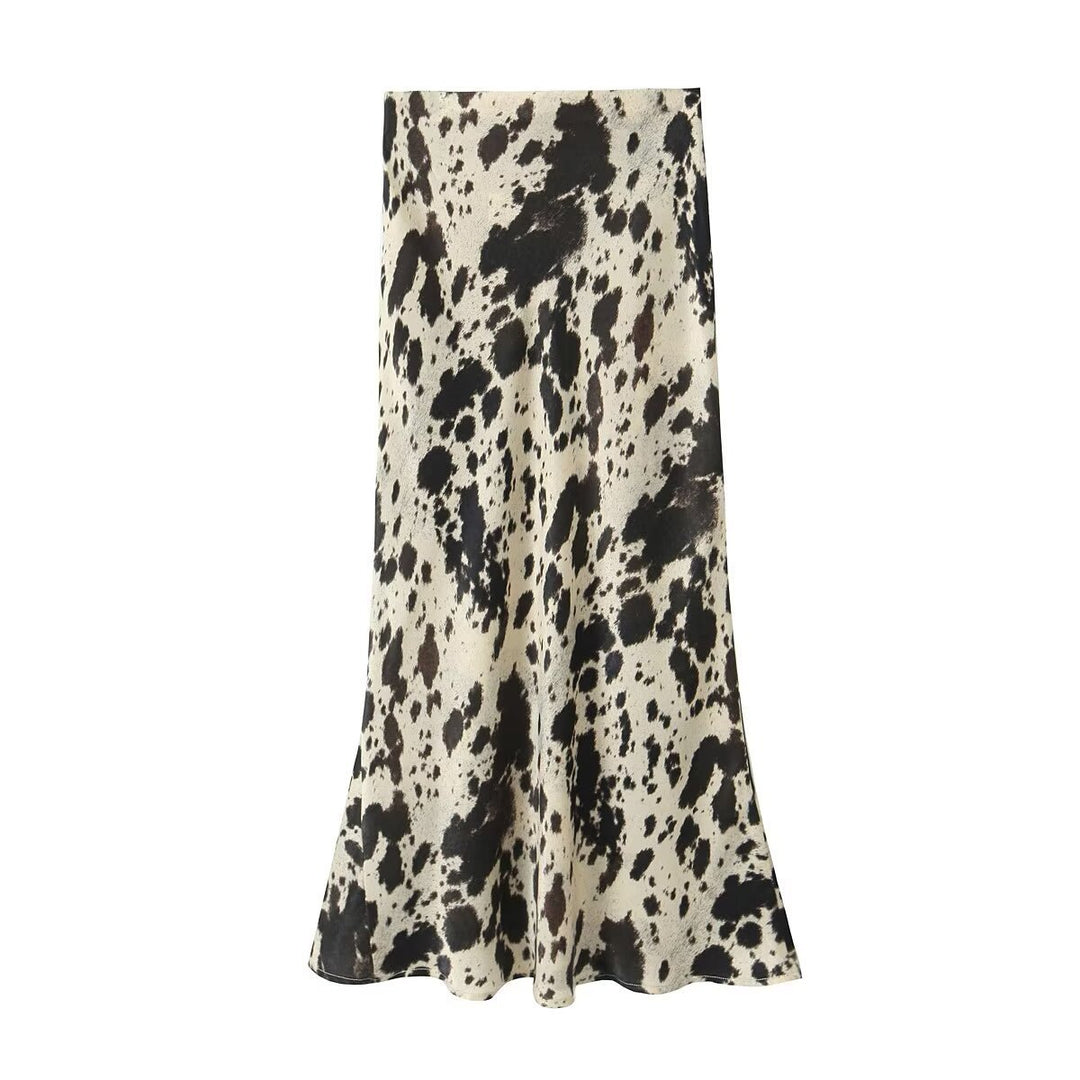 Damen Langer Satin-Rock im Bias-Cut mit abstraktem Animal-Print Shop Nory