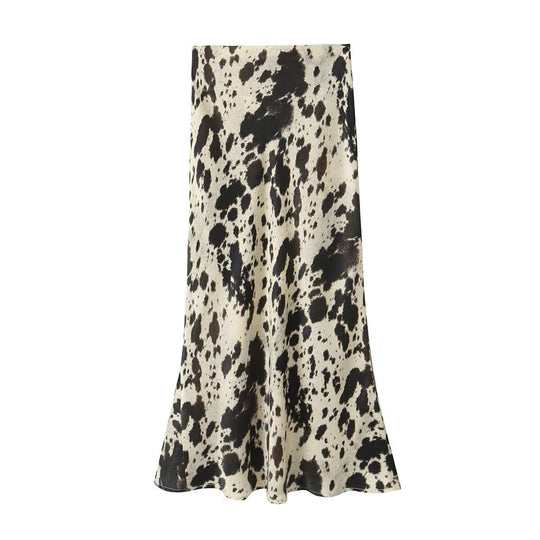 Damen Langer Satin-Rock im Bias-Cut mit abstraktem Animal-Print Shop Nory