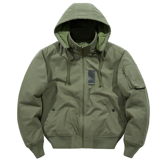 Herren multifunktionale Feldjacke im Bomberstil mit Kapuze und Ärmel-Tasche Shop Nory