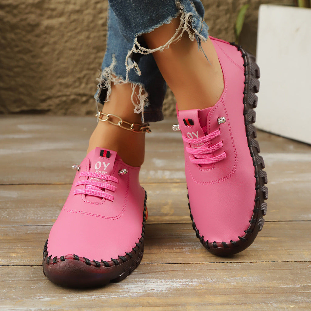 Damen Atmungsaktive und bequeme Freizeitschuhe mit elastischen Schnürsenkeln Shopnory