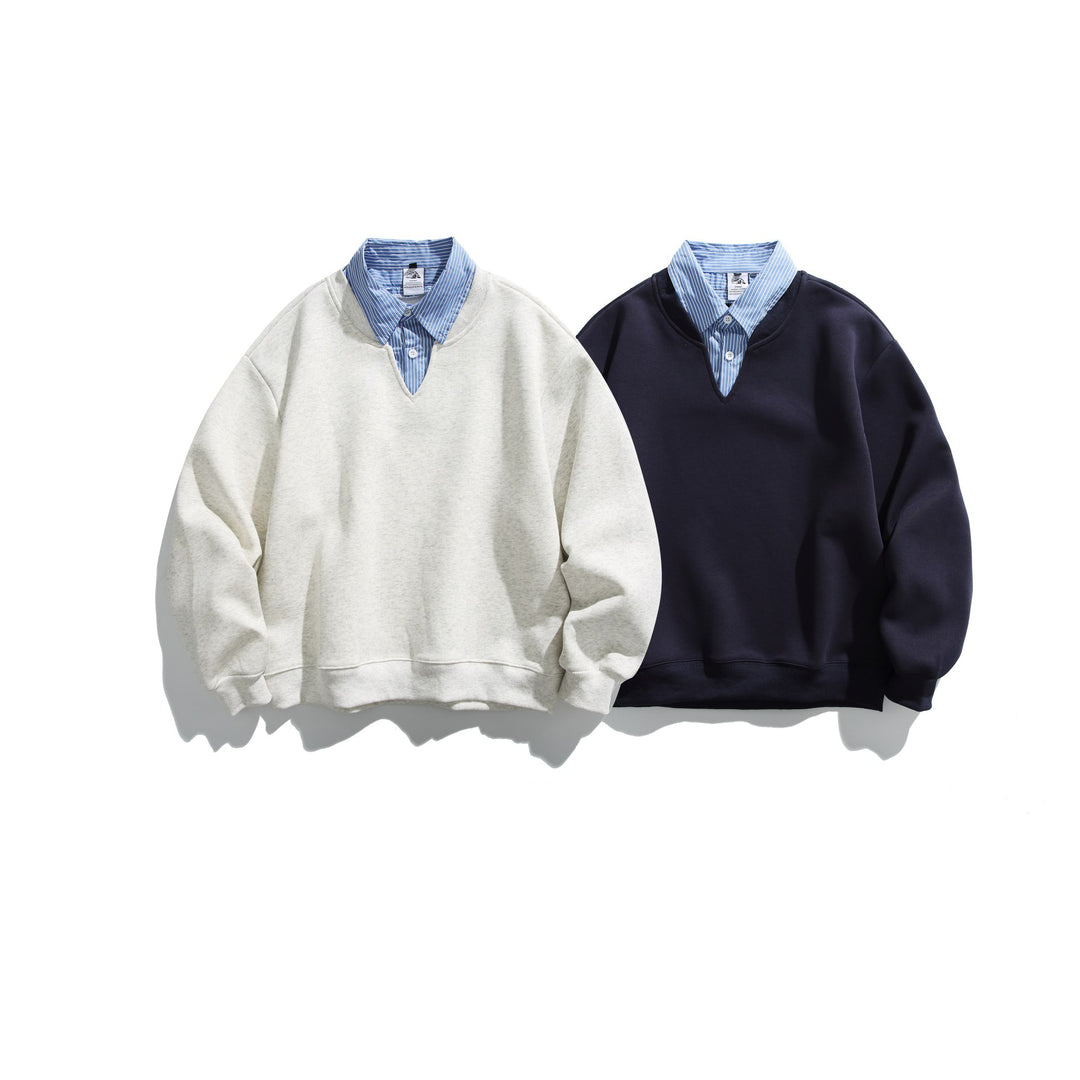 Unisex Sweatshirt im Layering-Look mit eingearbeitetem Hemdkragen und V-Ausschnitt Shop Nory