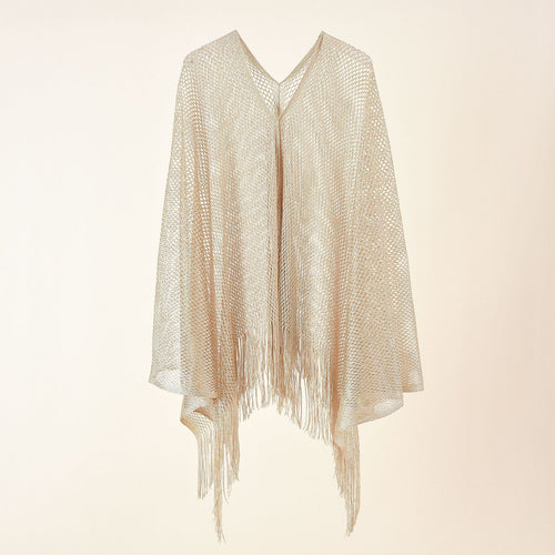 Damen Feinstrick-Mesh-Stola mit Metallic-Glanz und langen Fransen Shop Nory