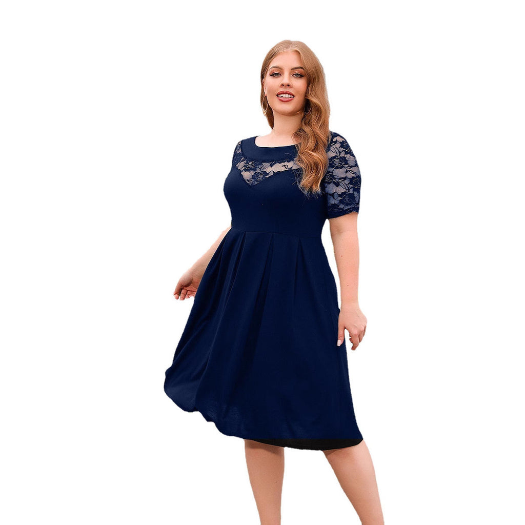 Damen Elegantes Kleid mit Spitzenärmel und schwingendem Rock
