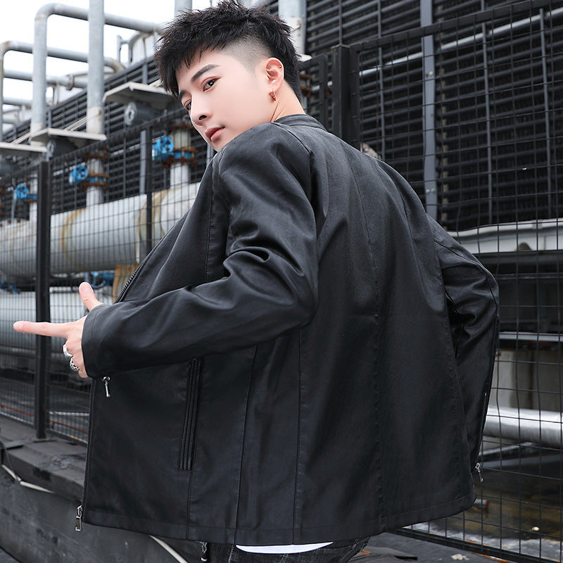 Herren Schlanker Kunstleder‑Moto‑Blouson mit Stehkragen und Reißverschlussärmeln Shop Nory