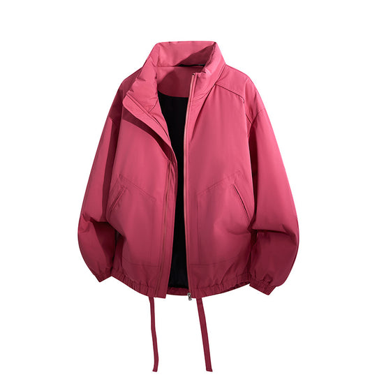 Herren Übergroße Windbreaker-Bomberjacke mit Kordelzug und Stehkragen Shop Nory