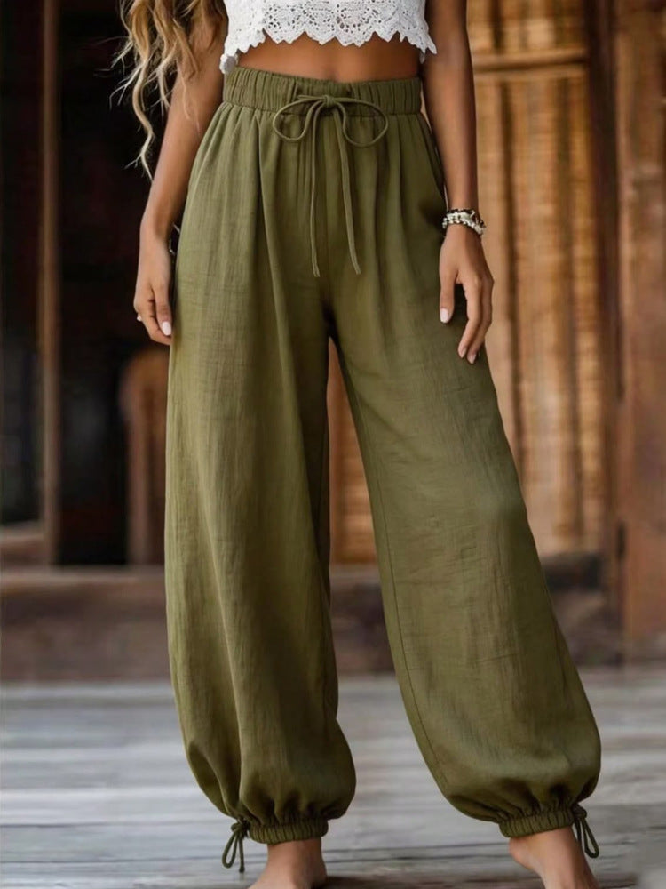 Damen Leichte Leinenhose mit weitem Bein und elastischem Bund Shop Nory