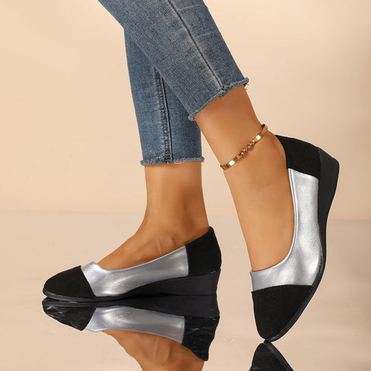 Damen Komfort-Ballerinas mit leichtem Keilabsatz, Materialmix und gepolstertem Fußbett Shop Nory