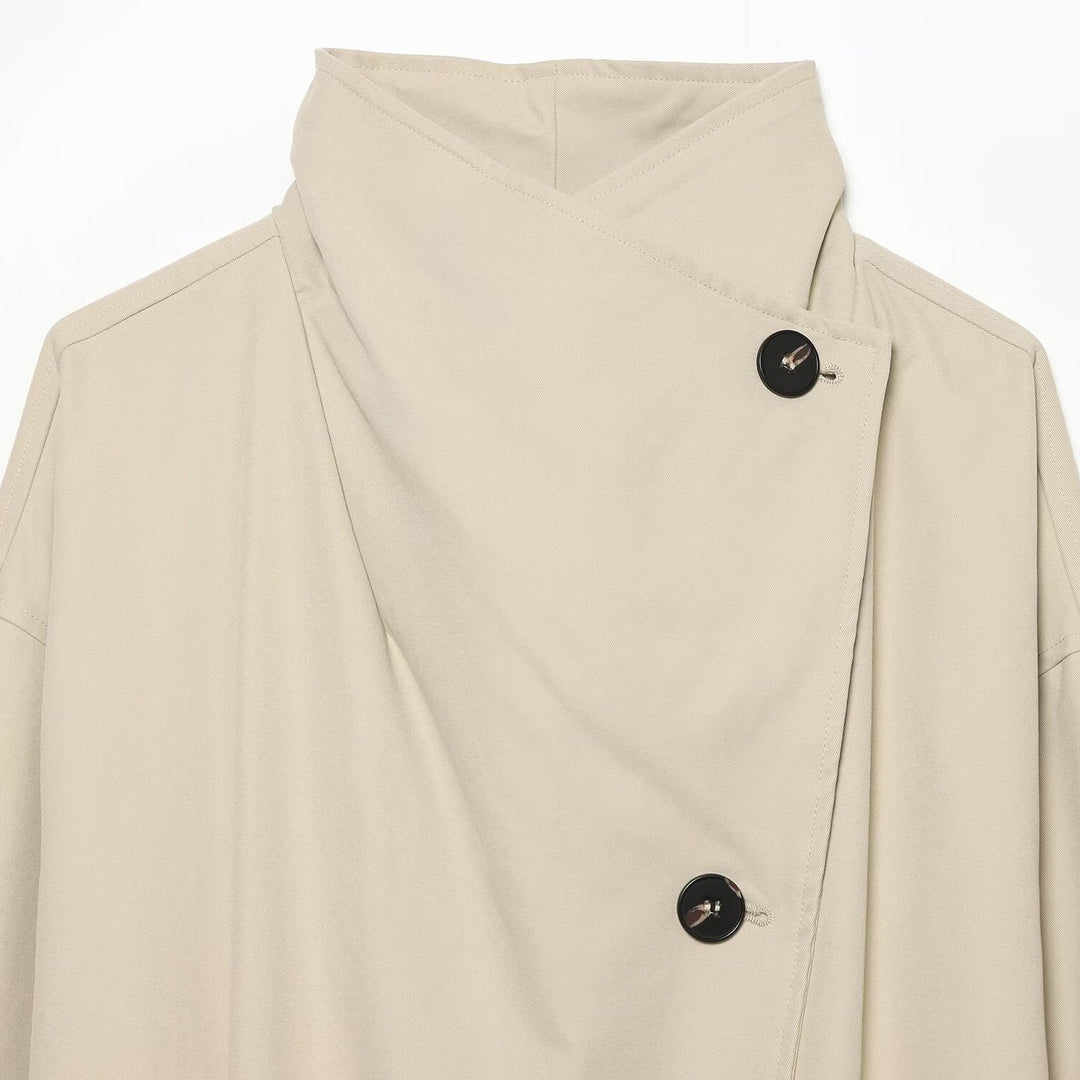 Damen Weitgeschnittener Trenchcoat mit Funnelkragen, asymmetrischer Knopfleiste und Bindegürtel Shop Nory