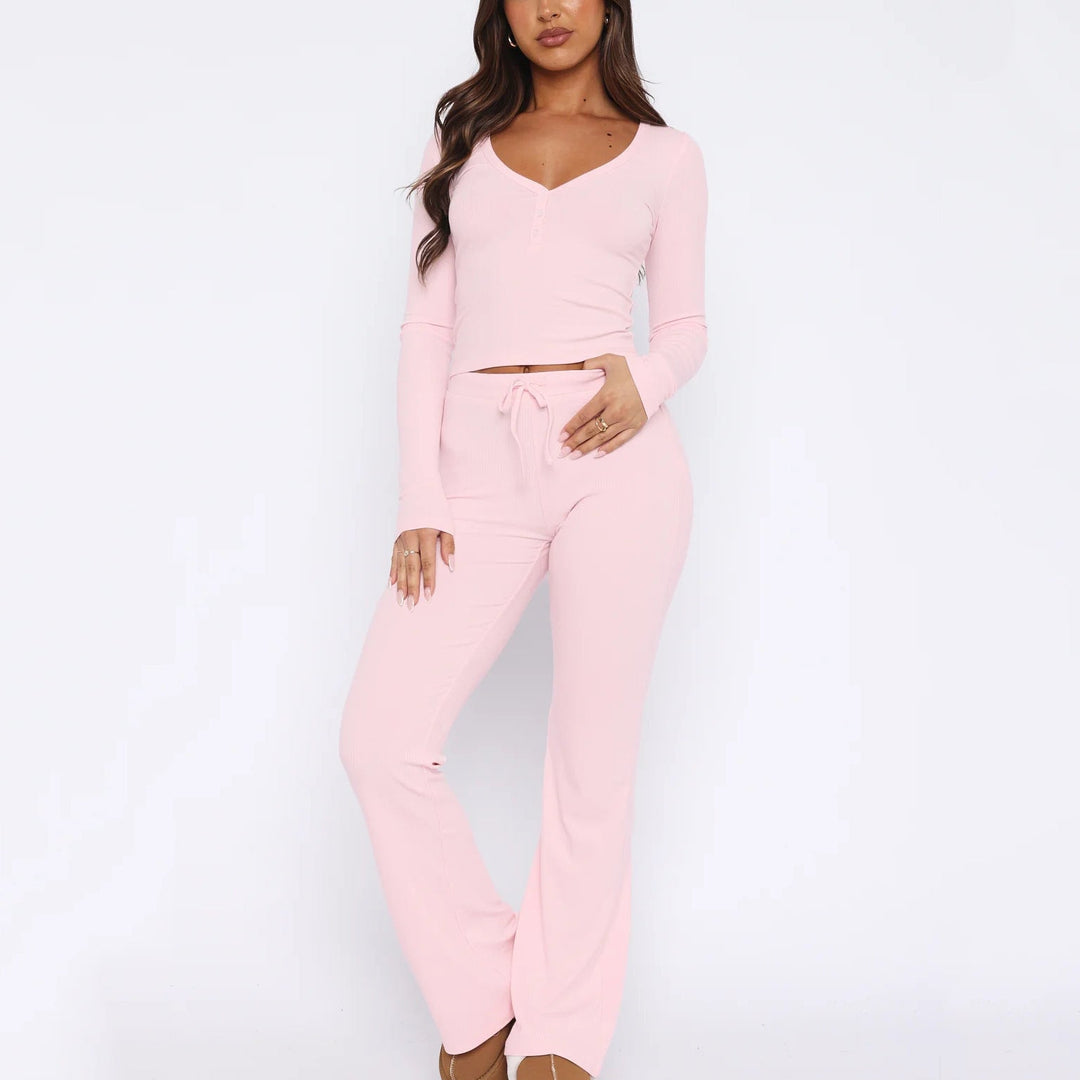 Damen gemütliches Lounge-Set mit langem Oberteil und flared Hose