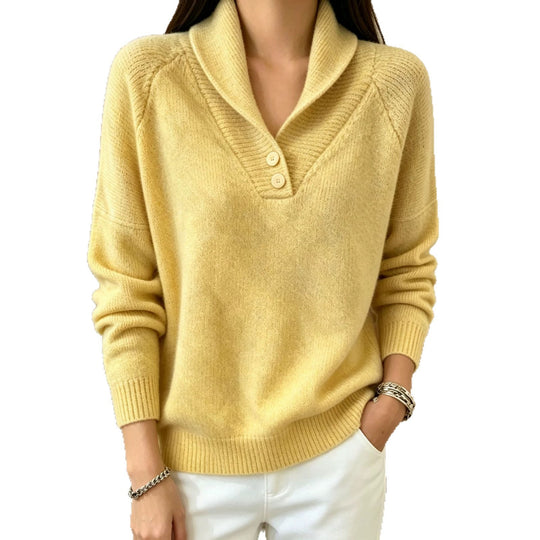 Damen Weicher Schalkragen‑Pullover mit halber Knopfleiste und Raglanärmeln Shop Nory