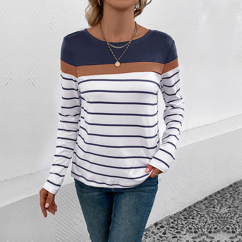 Damen Langarm-Shirt mit Streifenmuster, kontrastierender Passe und legerer Silhouette Shop Nory