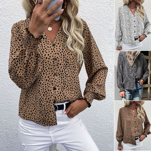 Damen Leichtfall-Bluse mit V-Ausschnitt, durchgehender Knopfleiste und gerüschten Manschetten Shop Nory