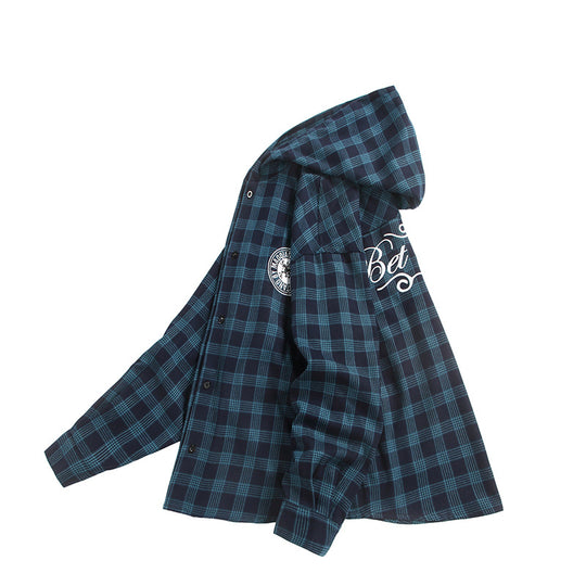 Unisex Kariertes Kapuzen-Overshirt aus Flanell mit Logostickerei und Oversize-Schnitt Shop Nory