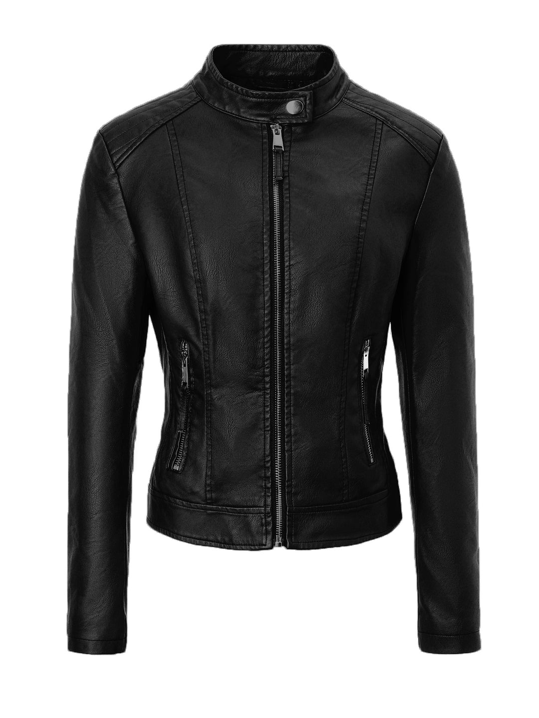 Damen Slim-Fit Biker-Lederjacke mit Stehkragen Shop Nory