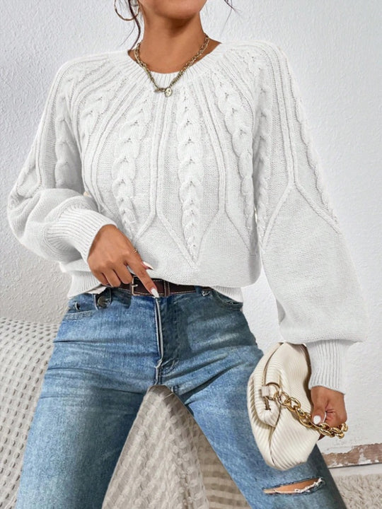 Damen nan kurzer Zopfmuster-Strickpullover mit Ballonärmeln und geripptem Saum Shop Nory