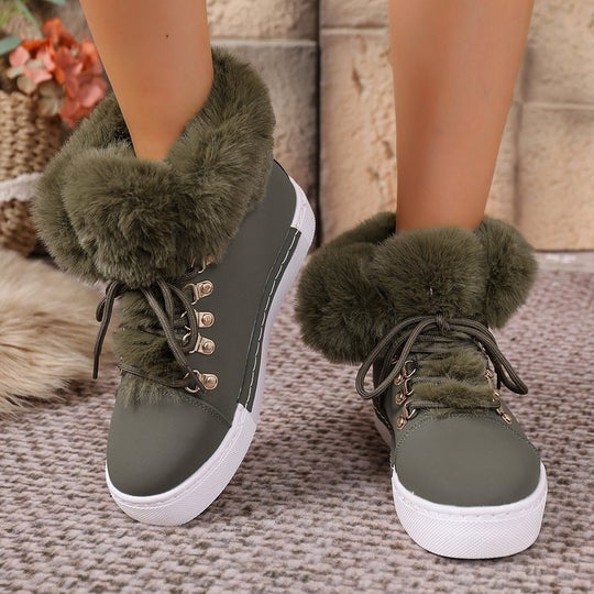 Damen Winterliche Sneaker-Stiefelette mit Kunstfellkragen und Plateau Shop Nory