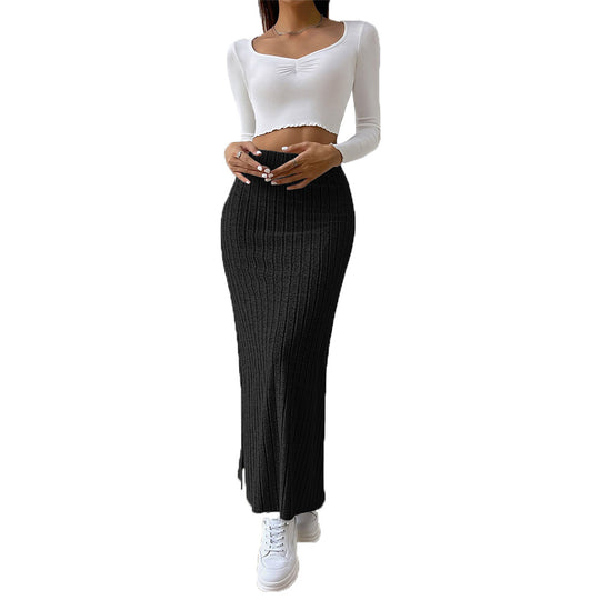 Damen gerippter Maxi-Rock mit hohem Bund, taillierter Stretchpassform und schmeichelnder Längsrippe Shop Nory